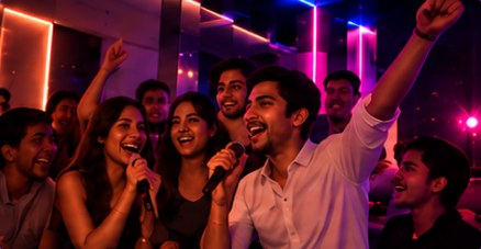 Group cheering during karaoke